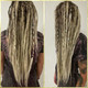 Synthetic dreads made by Caitlin in 613 Platinum Blond, Seashore Ombré, and Silk Dream