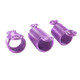 Side view of small, large, and medium coil hair jewels in Medium Purple