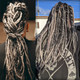 Synthetic dreads made by Caitlin in B44 Gunmetal, 51 Grey, 280 Silvery Smoke, and Silk Dream