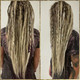 Synthetic dreads made by Caitlin in 613 Platinum Blond, Seashore Ombré, and Silk Dream