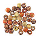 12mm Wooden Patterned Hair Beads, Brown/Red/Beige