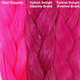 Color comparison from left to right: Neon Magenta, Turkish Delight (Sparkle Braid), Turkish Delight (Festival Braid)