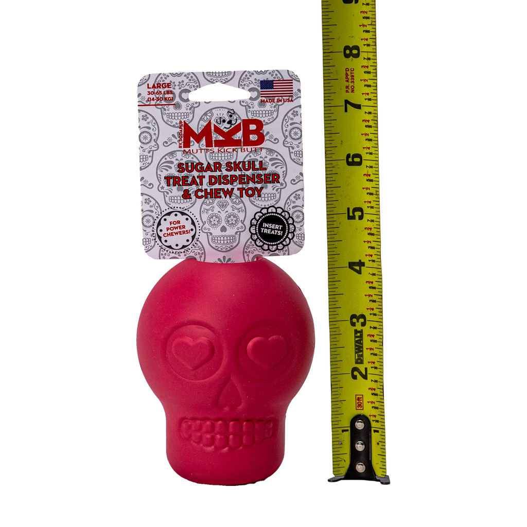 SodaPup® Rubber Pink Skull Treat Dispenser Toys are made in the USA from a non-toxic, FDA-compliant, BPA and phthalate free rubber material and measure 4 ¾” x 3 ¼”.