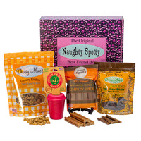 The Original Naughty Spotty™ Best Friend Box for Small Dogs comes filled with Dog Treats, Dog Chews and a Treat Dispenser.