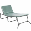 An industrial steel heavy-duty medical cot equipped with green fluid-resistant patient sling