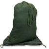 2 Pack Army Issue Laundry bag in the color olive sitting up with stings going down the front
