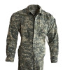 A pair of rugged UCP digital camo US military issue mechanics coveralls, highlighting the zippered front closure, multiple utility pockets, and Velcro name tape fields.