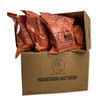 Case MRE Humanitarian Daily Ration HDR Meal Ready to Eat open with bags of food showing on top of a case
