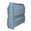 Folding steel cot with an integrated blue striped high-density foam mattress pad