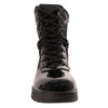 Front side of Rothco Forced Entry High-Gloss Tactical Boot with Side Zipper 8 Inch. Close up of the lacing