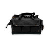 A black Rothco Renovator canvas tool bag featuring dual top carry handles, a full-length brass zipper, and an exterior side compartment with metal snap closures.