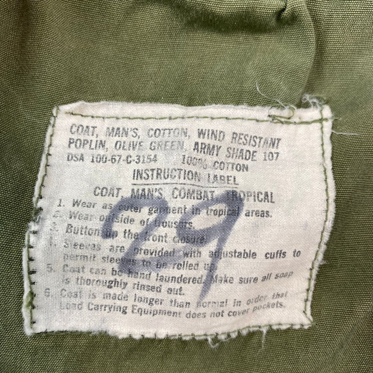Vintage Vietnam 1967 OD Slanted Pocket Jungle Shirt, SR ...