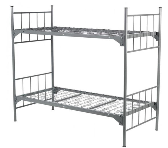 Military Metal Bunk Bed made of round welded steel frame with a spring deck
