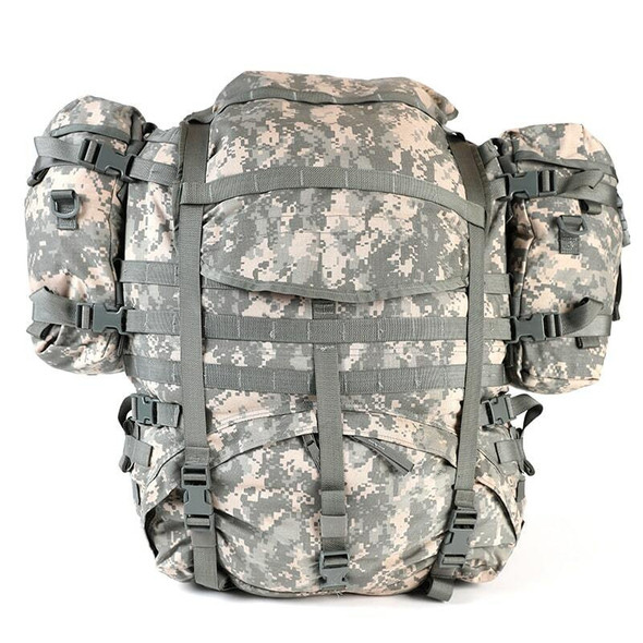 Front of the MOLLE II Rucksack showing sustainment pouches on both sides Front of the MOLLE II Rucksack showing sustainment pouches on both sides