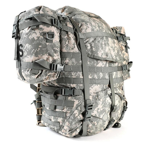 US Army Issue MOLLE II Rucksack showing the sustainment pouch attached to the side US Army Issue MOLLE II Rucksack showing the sustainment pouch attached to the side