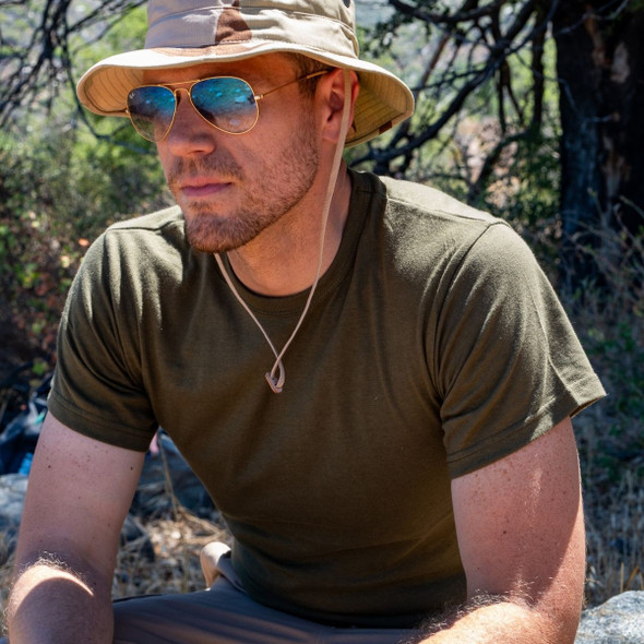 Man with beard and sunglasses wearing the G.I. Military T-Shirt Olive Drab Short Sleeve