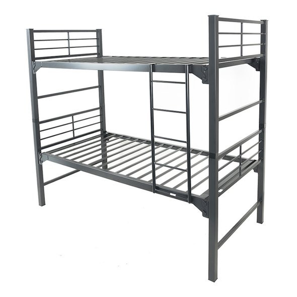 Steel university metal bunk bed with a ladder, silver