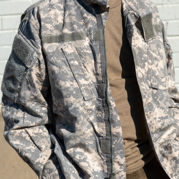 Model  wearing the jacket with hands in pocket 