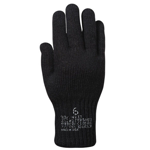 Front of the right hand of the black wool glove liner