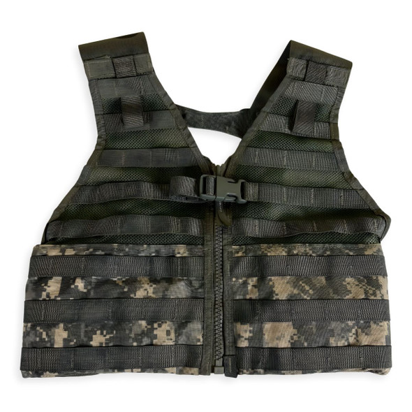 ACU Universal Camo FLC Vest laying flat made of heavy duty nylon ACU Universal Camo FLC Vest laying flat made of heavy duty nylon