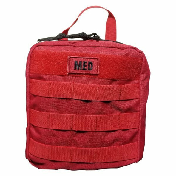 Tactical rip-away MOLLE pouch with a quick-release Velcro panel, top carry handle, and heavy-duty webbing in Red