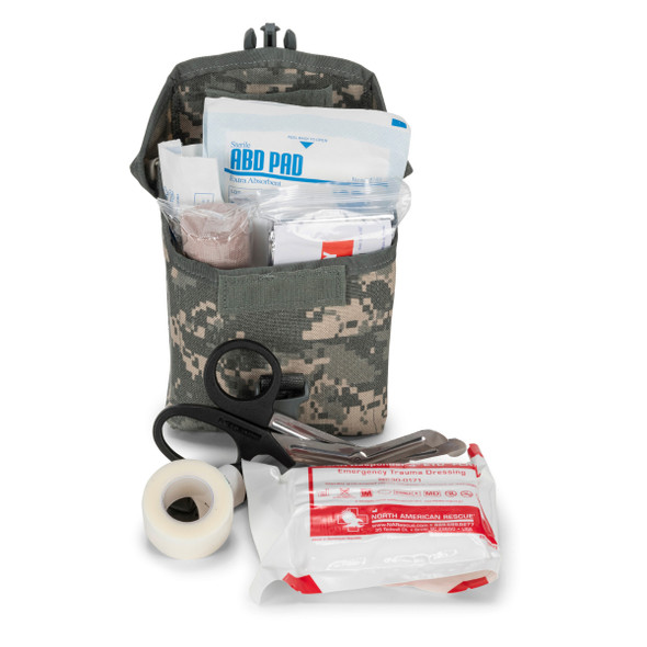 Every Day First Aid Kit with a MOLLE ACU pouch with contents inside Every Day First Aid Kit with a MOLLE ACU pouch with contents inside