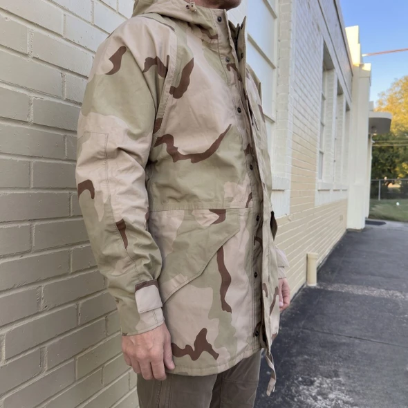 side view being worn U.S. Issue Desert Gore-Tex® waterproof Parka
