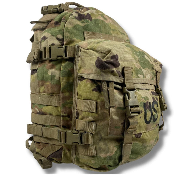 Side of the Multicam Military Issued Assault 3-Day Backpack showing the MOLLE webbing. Side of the Multicam Military Issued Assault 3-Day Backpack showing the MOLLE webbing.