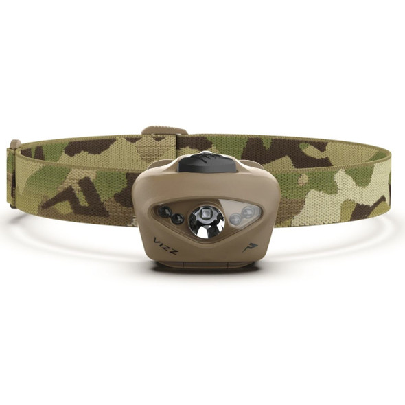 Princeton Tec Vizz 550 RGB Headlamp in the color multicam with tan light 