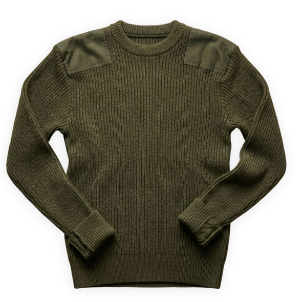 Military Style Commando Sweater in olive army green laying flat