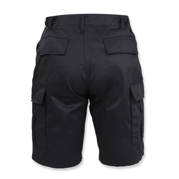 Classic military style BDU cargo shorts in a durable fabric with side cargo pockets and adjustable waist - Black