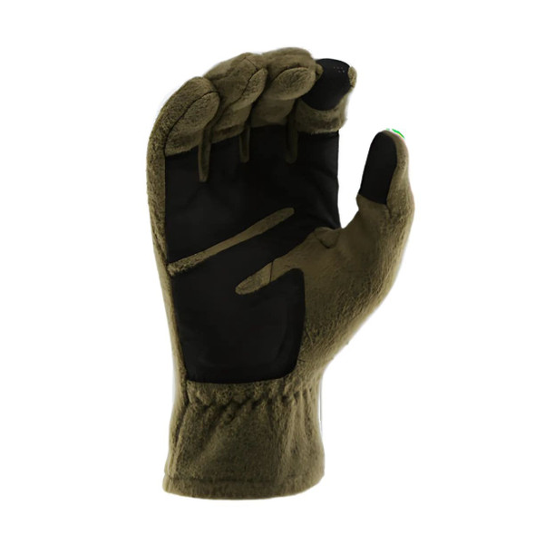 olive fleece touchscreen glove from hwi with leather palm