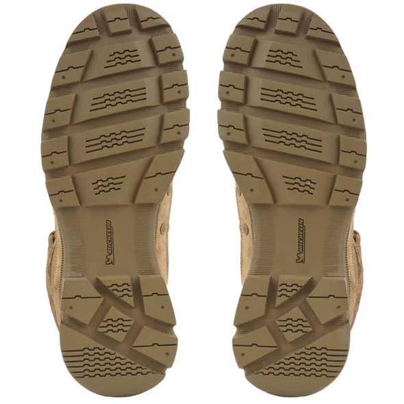 Bottom of both pairs of Altama Helios Soles by Michelin "TruFit System" showing the sole thread pattern.