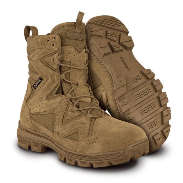 Altama Apex SBM Combat Boot in the color coyote. One pair with the bottom sole showing the thread Altama Apex SBM Combat Boot in the color coyote. One pair with the bottom sole showing the thread