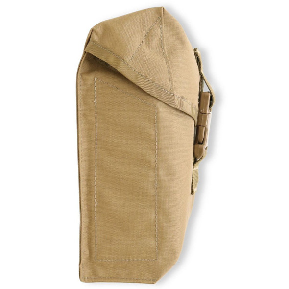 Side of the U.S. Made 100 Round MOLLE pouch in coyote