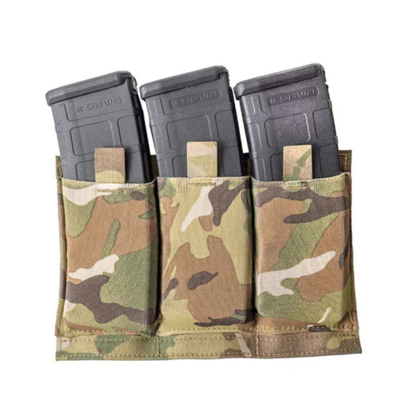 Elastic Triple Rifle Mag Pouch in the color Multicam holding mags Elastic Triple Rifle Mag Pouch in the color Multicam holding mags