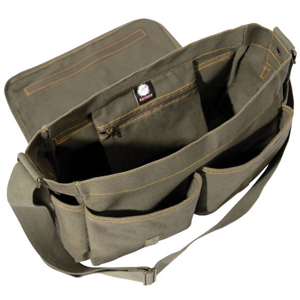 Inside storage of the olive messenger bag 
