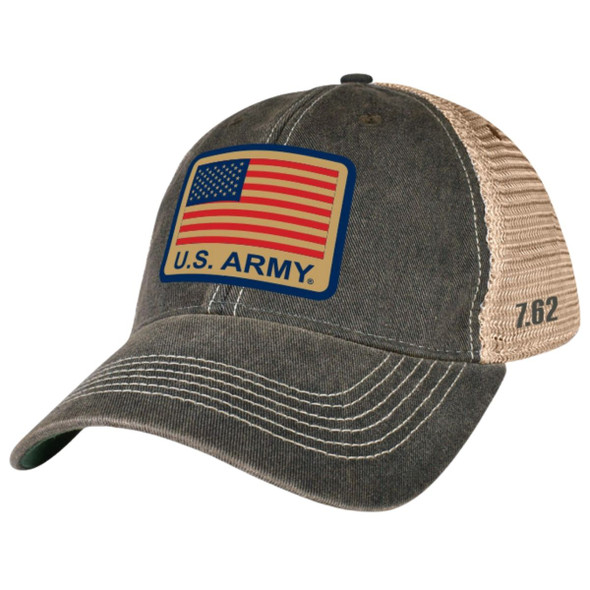 Front side of the 7.62 Design U.S. Army Flag Trucker Hat showing the "Split Flag" Army embroidery 