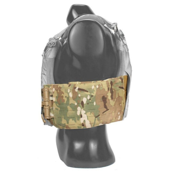 Close up of the cummerbund attached to a grayed out vest 