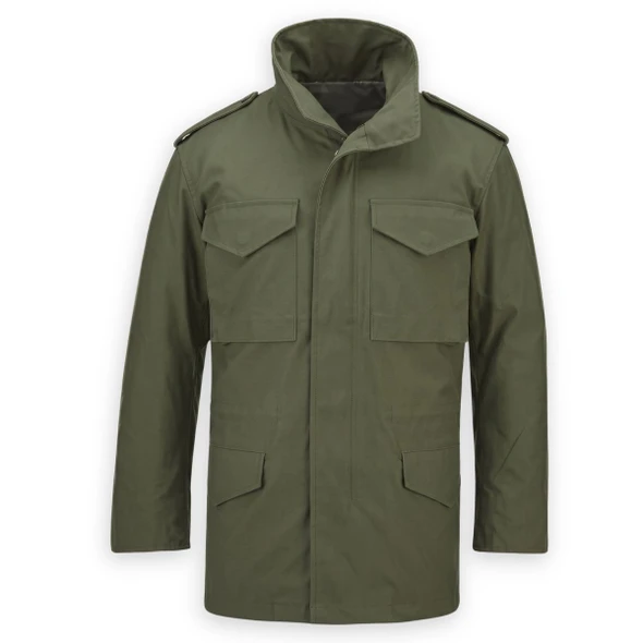olive green  m65 field coatwith four cargo pockets facing front