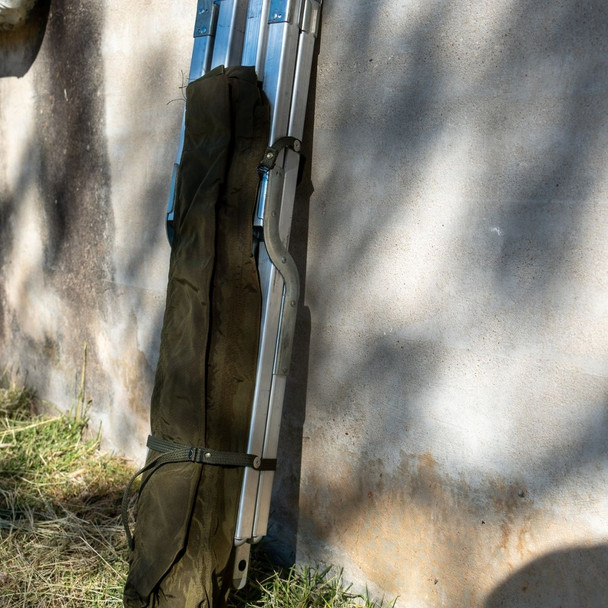 The cot completely folded up 