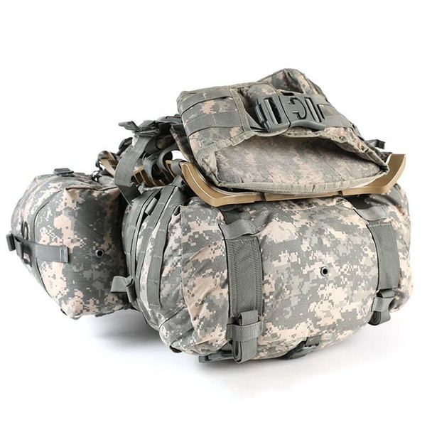 US Army Issue MOLLE II Rucksack, Used laying flat showing the waist belt attached tot he rucksack