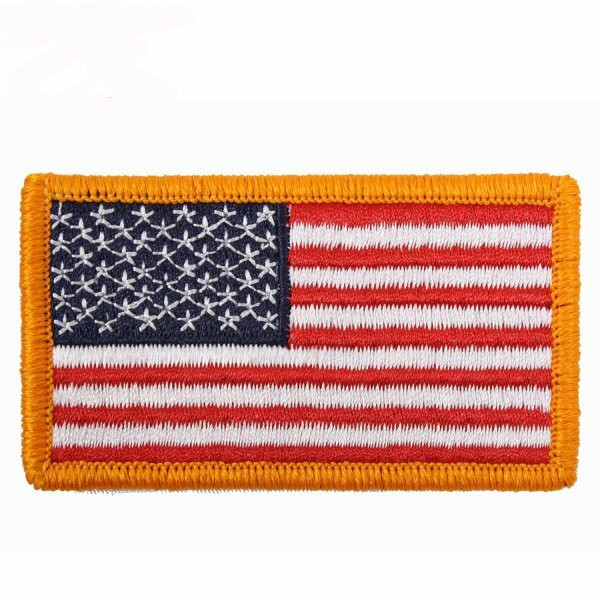 Standard color American flag embroidered patch with a hook-and-loop backing for tactical vests and operator caps.