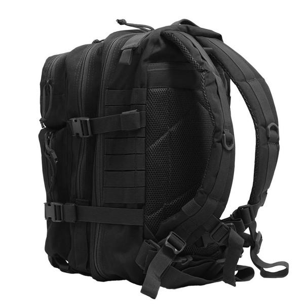 Close up of the straps on the Tactical Trauma First Aid Kit Backpack in the color black