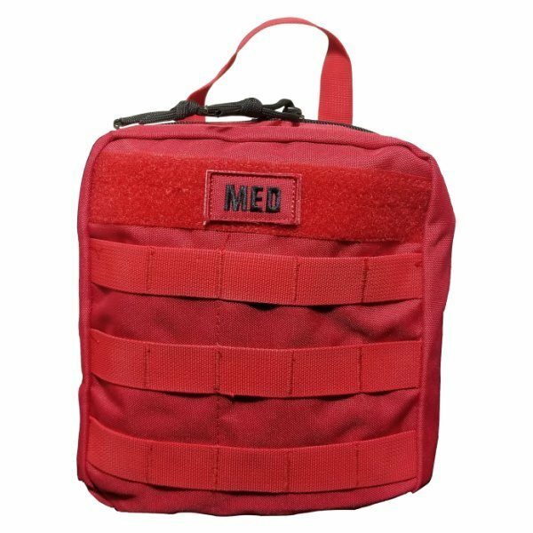 Tactical rip-away MOLLE pouch with a quick-release Velcro panel, top carry handle, and heavy-duty webbing in Red