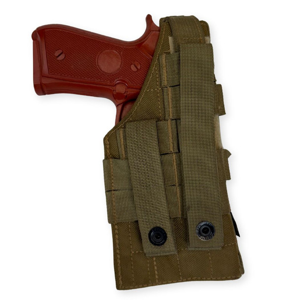 Specter 9MM MOLLE Tactical Holster in the color coyote with mag inside 