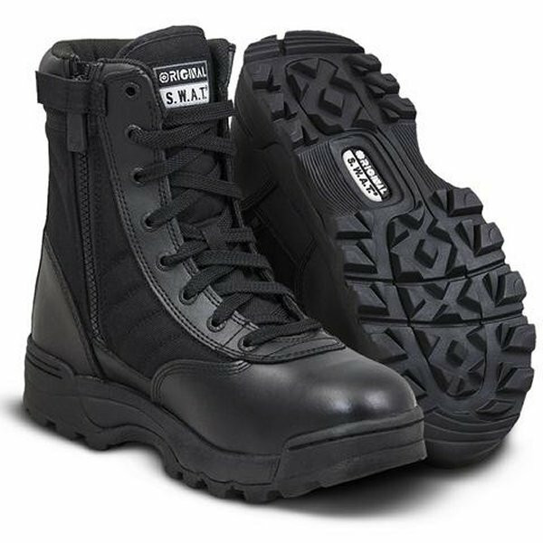 Black 9 inch Original SWAT Classic tactical duty boots featuring a side zipper and polishable leather.