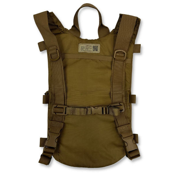 Backside of the USMC Issue Hydration Backpack in the color coyote  Backside of the USMC Issue Hydration Backpack in the color coyote