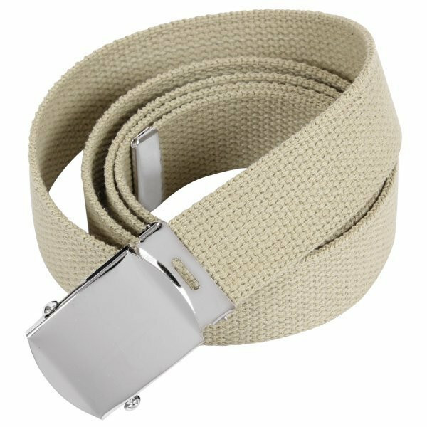 Classic Military Style Web Belt (Khaki belt and Chrome Buckle)