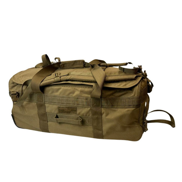The  ForceProtector Wheeled Deployment Cargo Bag laying on the back zipped up